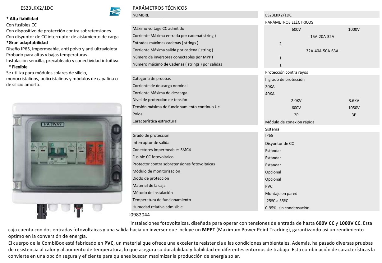 CombiBox ES23LKX2/1DC 600 V: ficha técnica