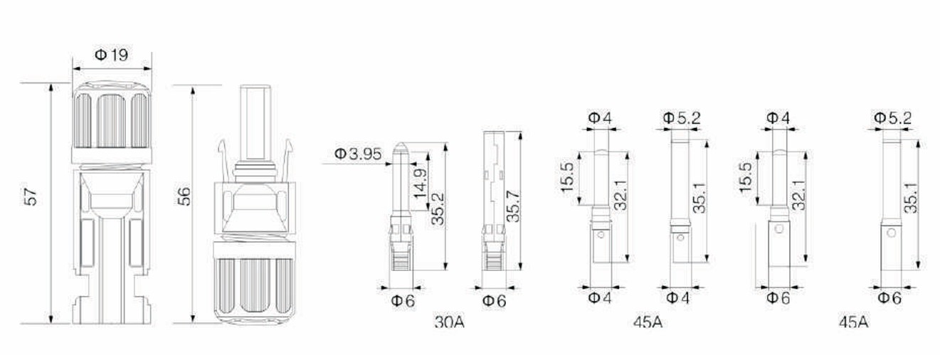 Conector solar MC4 IP67: medidas